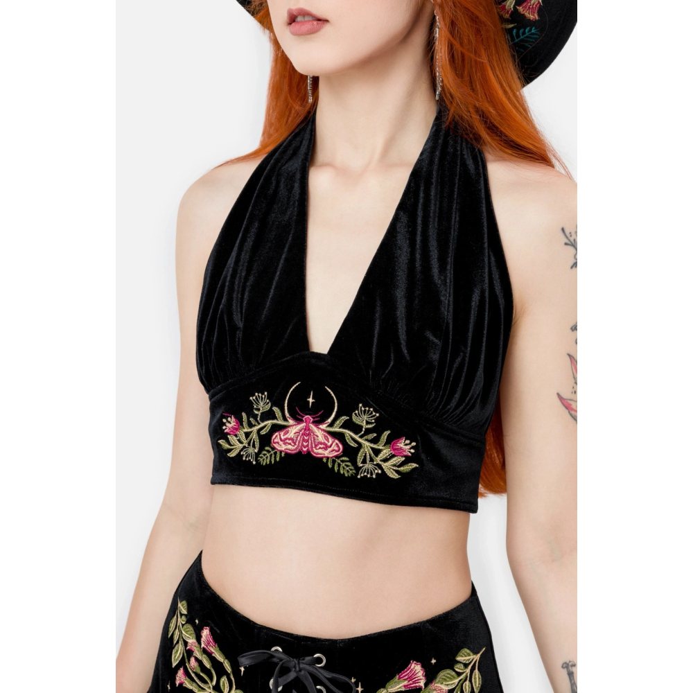 Restyle - Woodland Bloom Crop top - Zwart